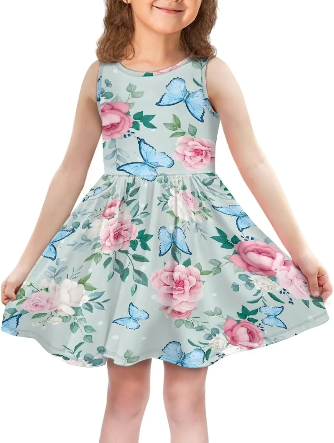 Cute Sundress with Pockets for Girls Casual Dress Knee Length Sleeveless Beach Skirts for 2-14T Teen Girls