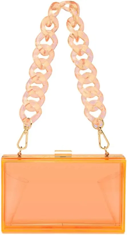 Cute Transparent Acrylic Shoulder Bag Clear Crossbody Evening Clutch Purse Handbag With 2 Gold Chain For Women
