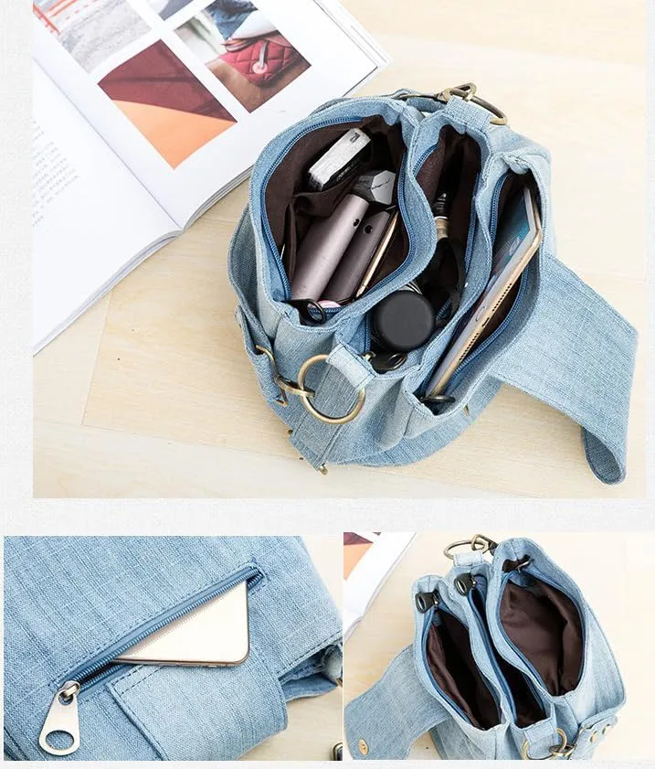 Denim Bucket Hobo Bags Women Cute Underarm Shoulder Bag Crossbody Purse Y2k Satchels Evening Top-handle Tote Handbag