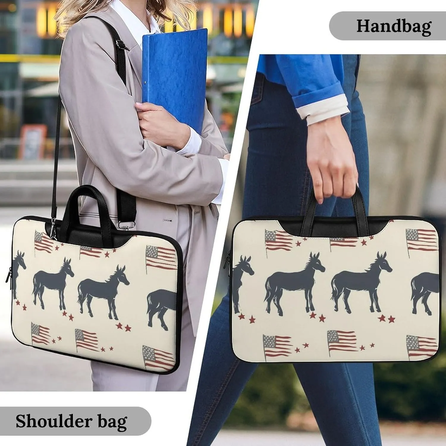 Donkey U.S.A Flag Leather Bag Laptop Case Slim Water Resistant Computer Bags with Handle Briefcase for Work