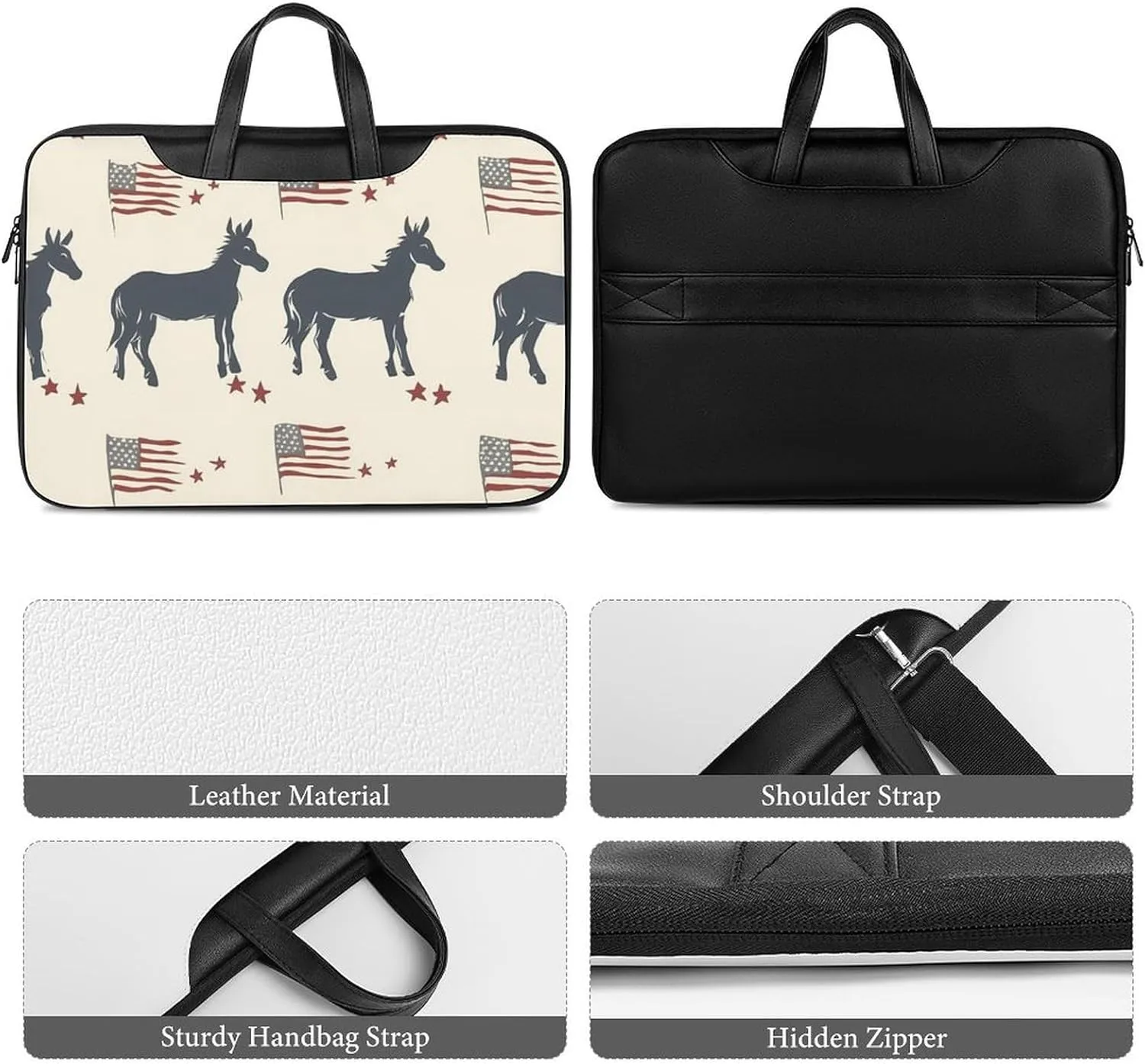 Donkey U.S.A Flag Leather Bag Laptop Case Slim Water Resistant Computer Bags with Handle Briefcase for Work