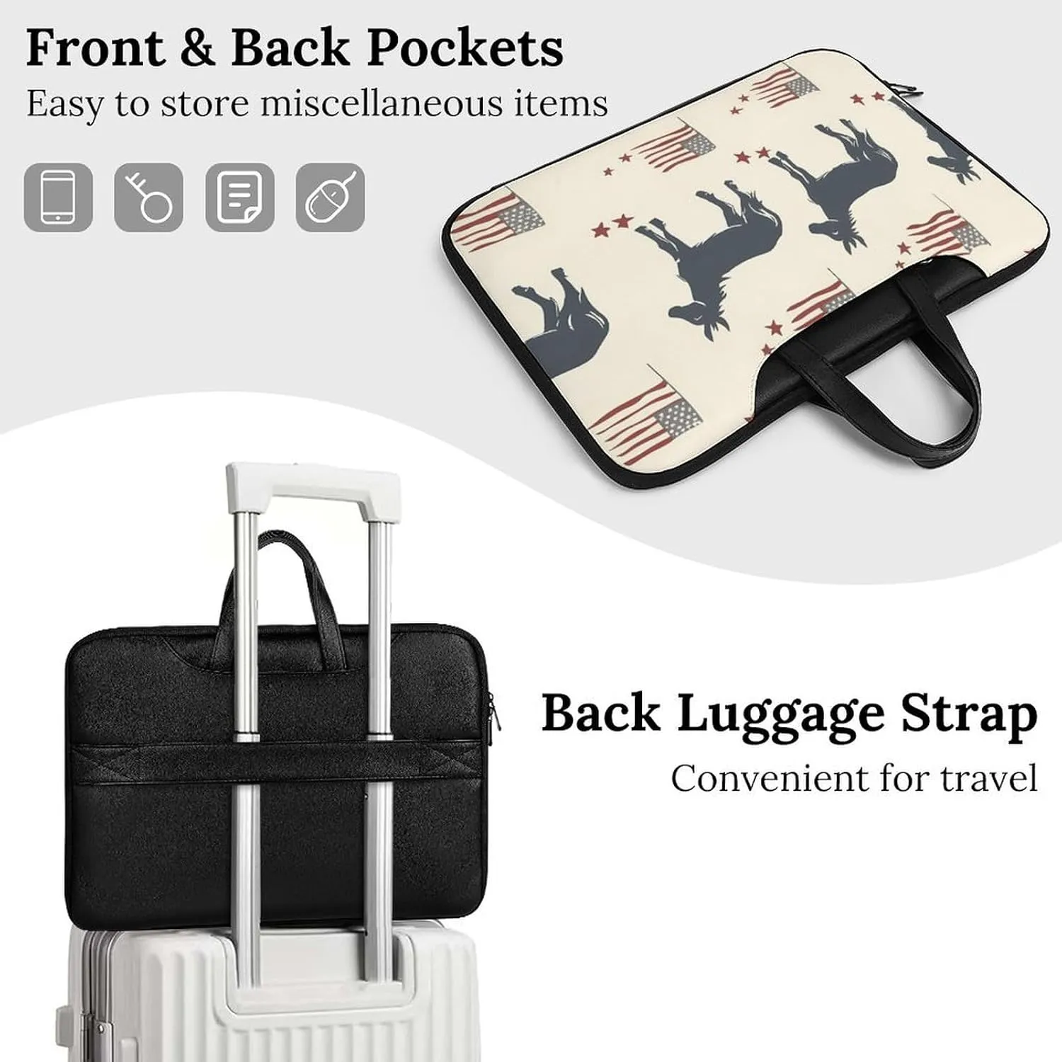 Donkey U.S.A Flag Leather Bag Laptop Case Slim Water Resistant Computer Bags with Handle Briefcase for Work