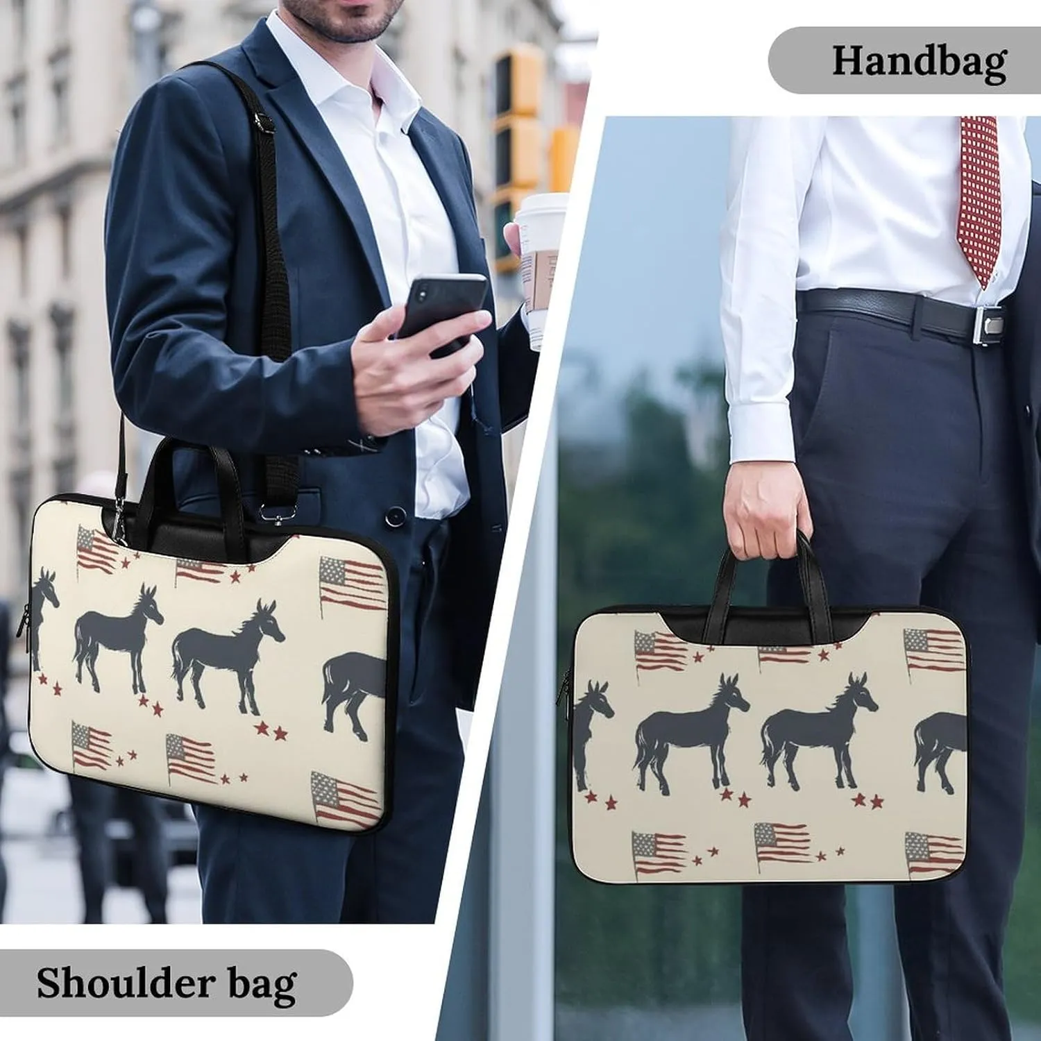 Donkey U.S.A Flag Leather Bag Laptop Case Slim Water Resistant Computer Bags with Handle Briefcase for Work