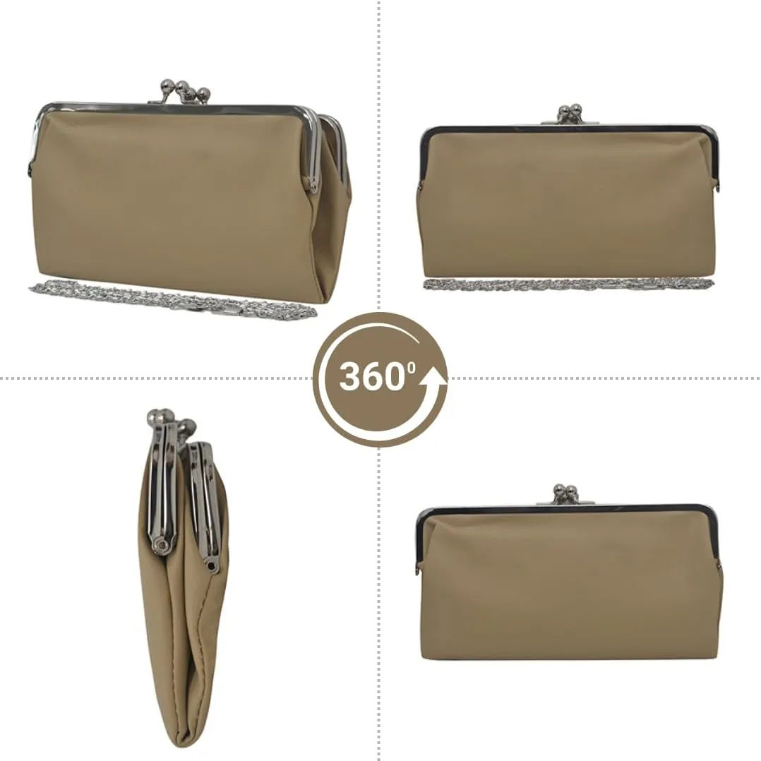 Double Frame Vintage Style Clutch Purse, Women's Travel Wallet