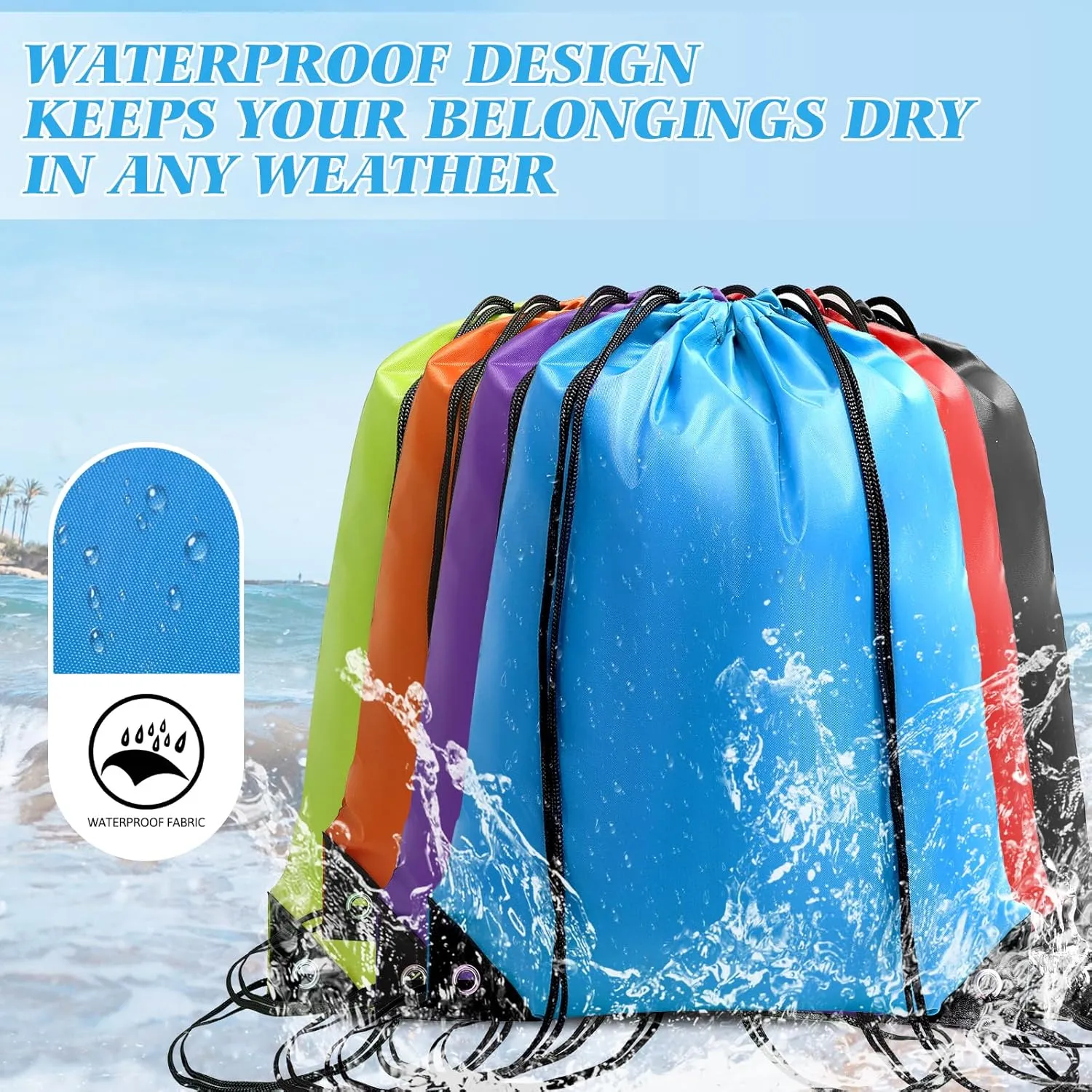 Drawstring Backpack 6 Pcs Drawstring String Bags Bulk,Waterproof String Backpack for Sports