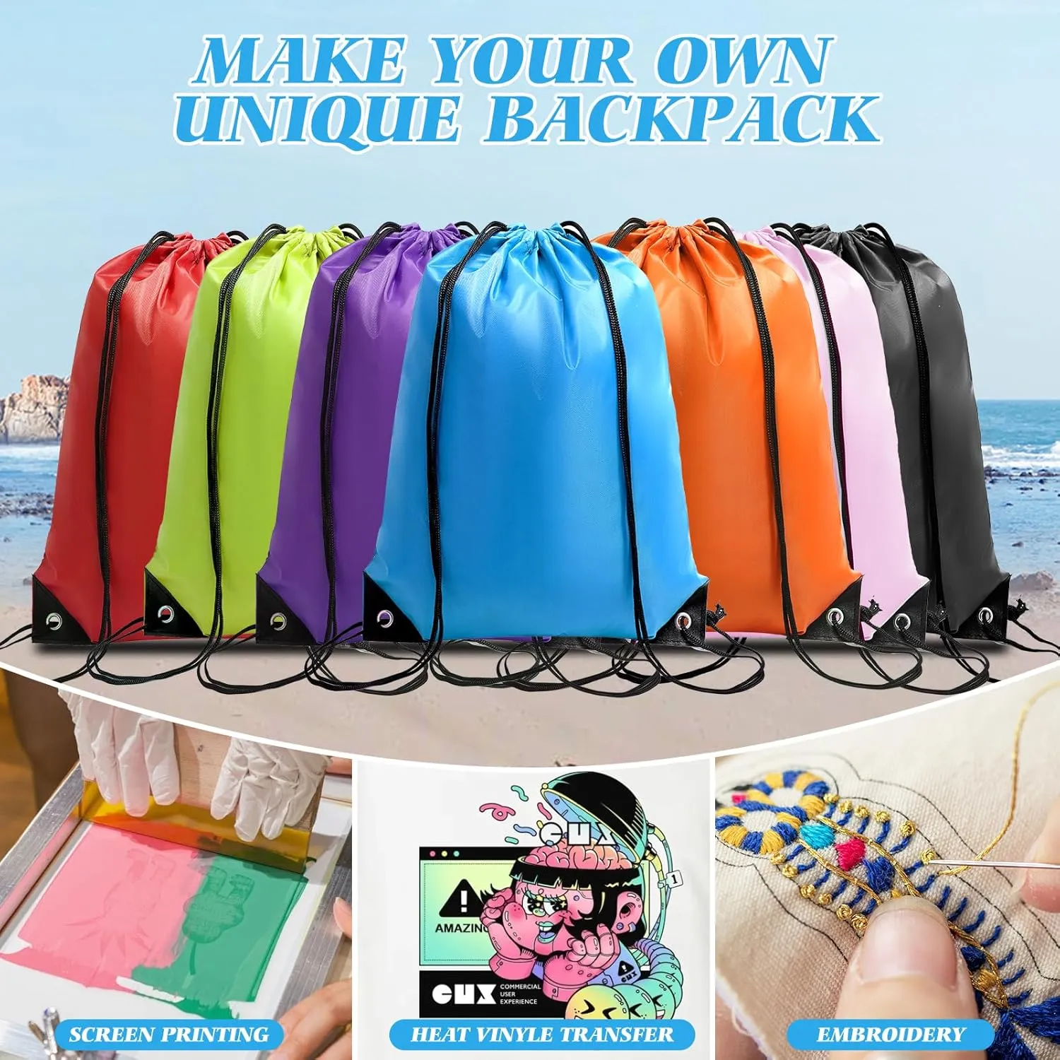 Drawstring Backpack 6 Pcs Drawstring String Bags Bulk,Waterproof String Backpack for Sports
