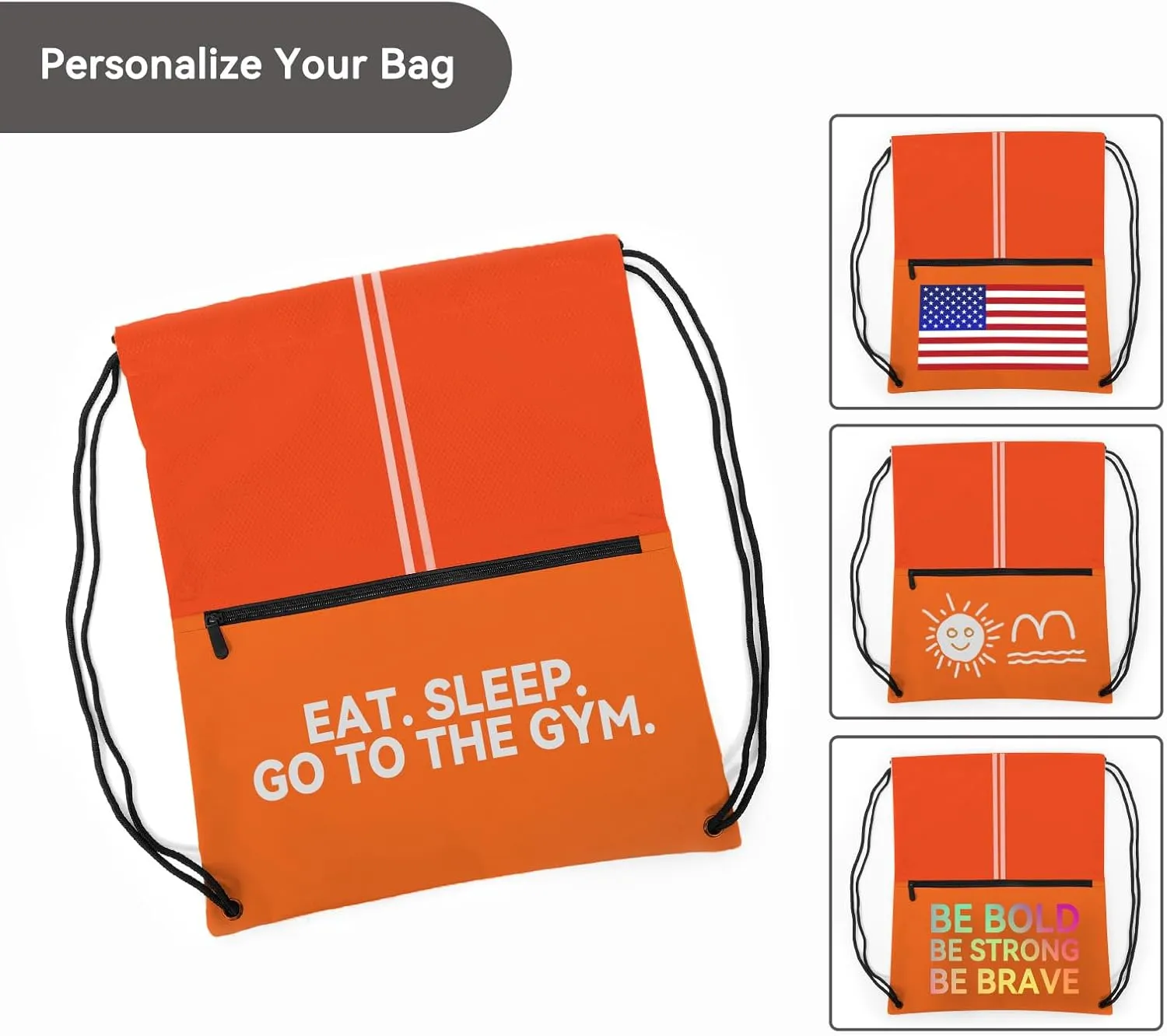 Drawstring Backpack Large Sports Draw String Bag for Women and Men (Orange)