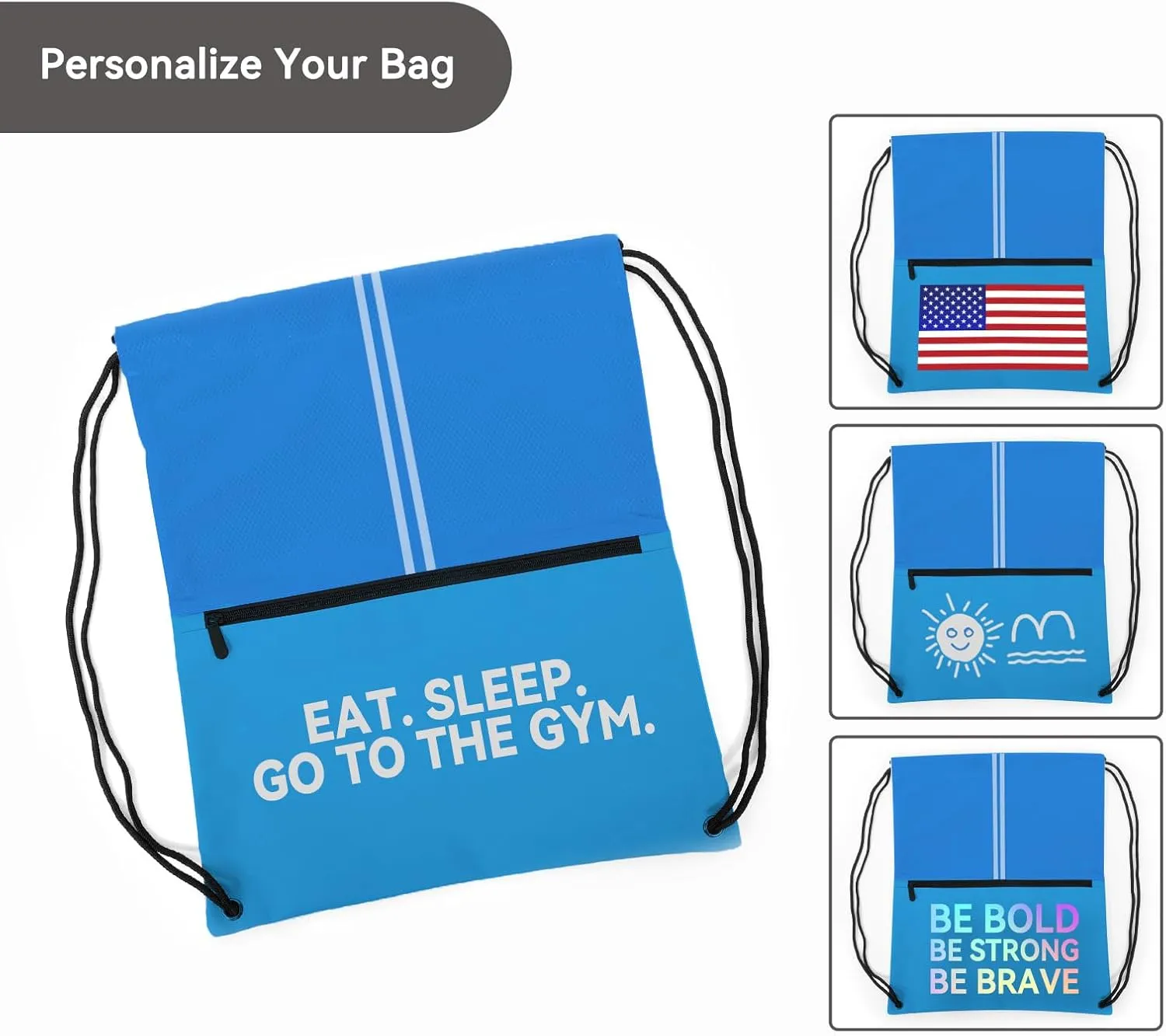 Drawstring Backpack Large Sports Gym Draw String Bag for Women and Men (Ocean Blue)