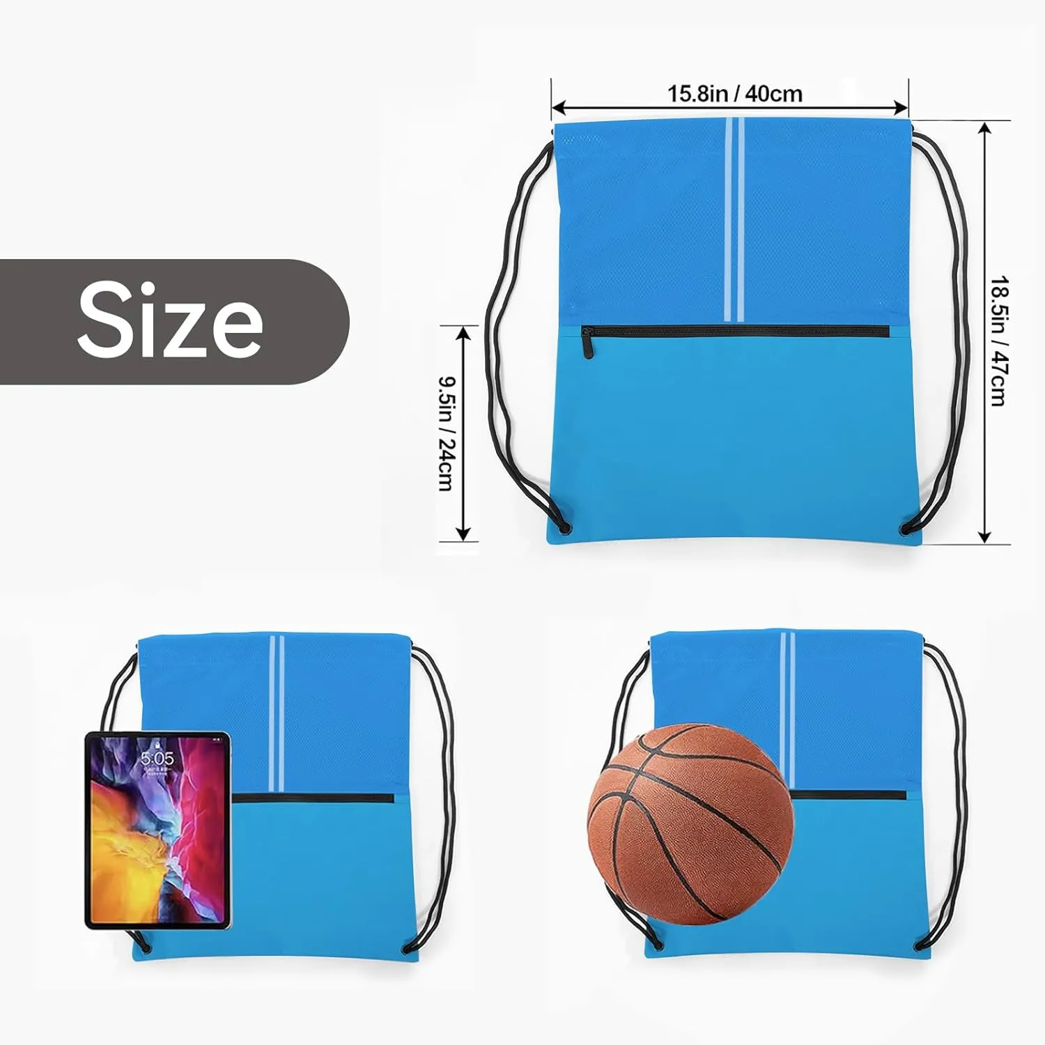 Drawstring Backpack Large Sports Gym Draw String Bag for Women and Men (Ocean Blue)