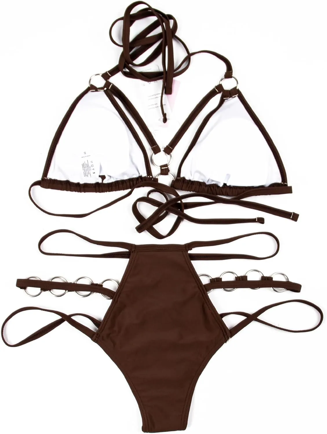 EJsoyo Womens Sexy Thong Bikini Swimsuits String Push up Padded Bathing Suit 2 Piece Cheeky Swimwear with Metal Ring