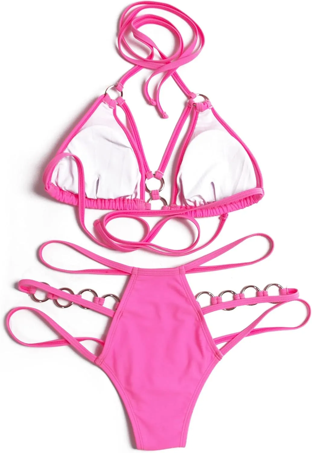 EJsoyo Womens Sexy Thong Bikini Swimsuits String Push up Padded Bathing Suit 2 Piece Cheeky Swimwear with Metal Ring