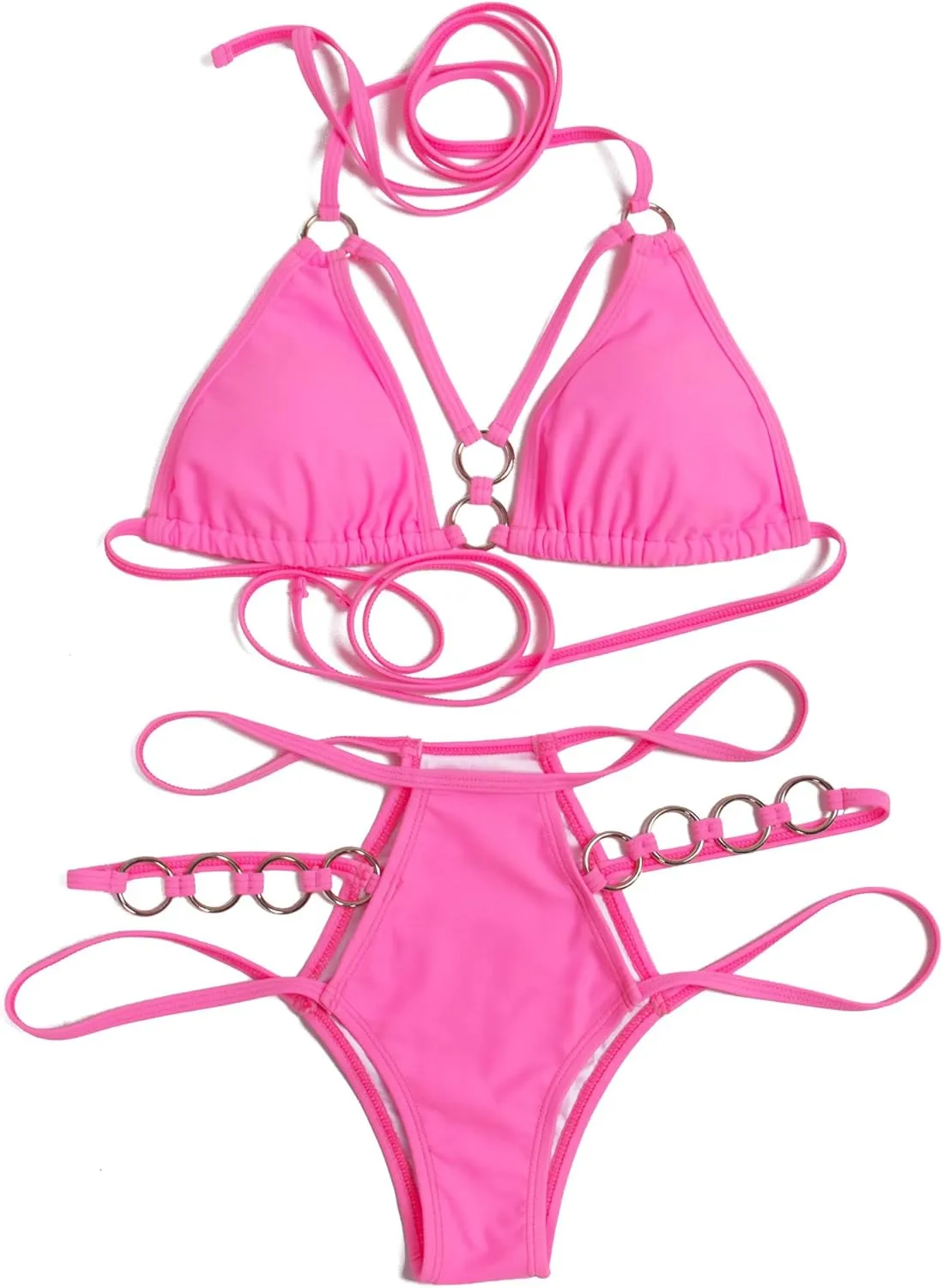 EJsoyo Womens Sexy Thong Bikini Swimsuits String Push up Padded Bathing Suit 2 Piece Cheeky Swimwear with Metal Ring