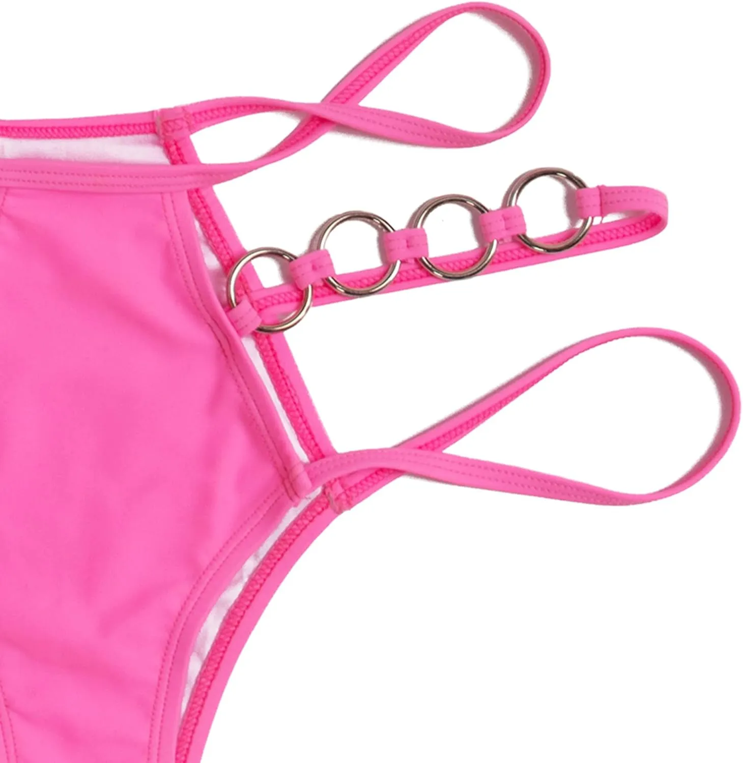 EJsoyo Womens Sexy Thong Bikini Swimsuits String Push up Padded Bathing Suit 2 Piece Cheeky Swimwear with Metal Ring