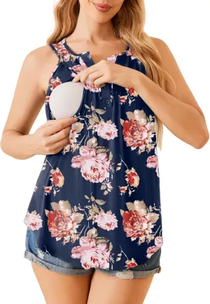 Ekouaer Women's Maternity Nursing Tank Tops Sleeveless Breastfeeding Shirts Double Layer Summer Pregnancy Clothes