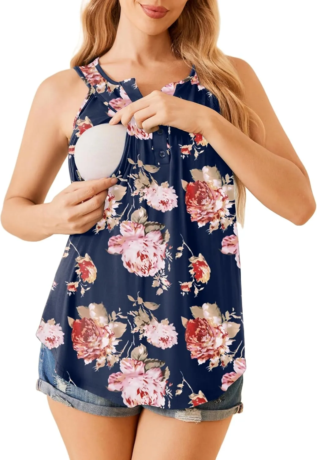 Ekouaer Women's Maternity Nursing Tank Tops Sleeveless Breastfeeding Shirts Double Layer Summer Pregnancy Clothes