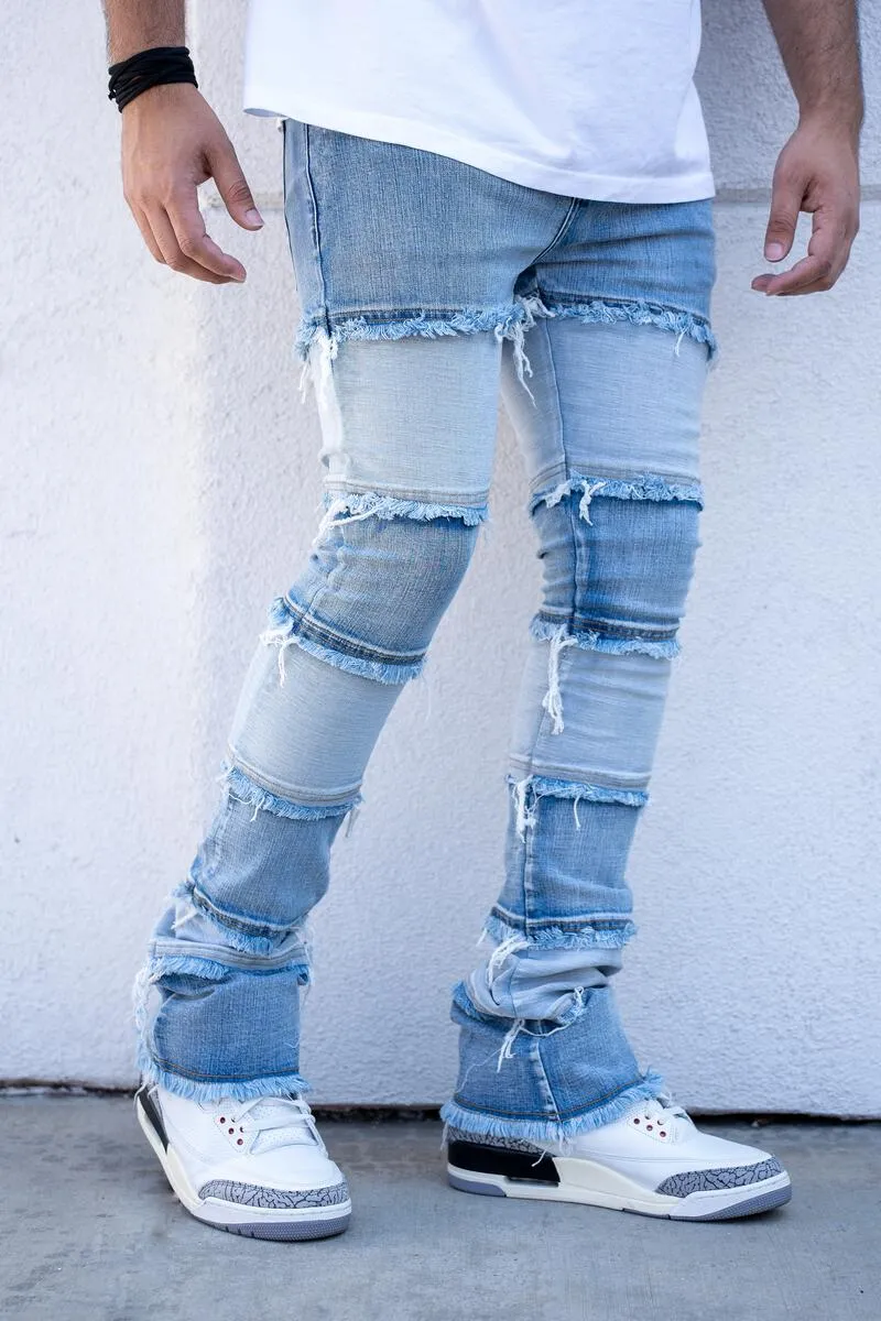 Elbe Stacked Premium Denim Jeans - Light Blue