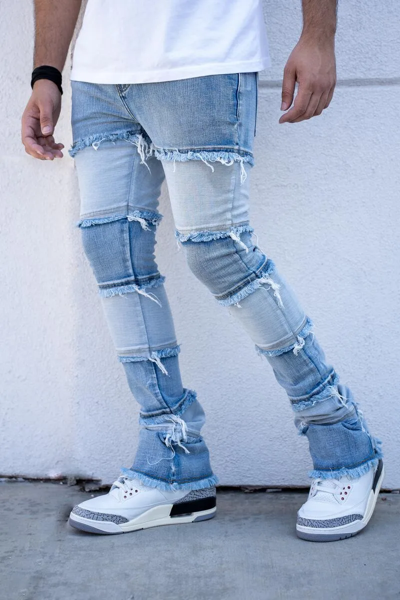 Elbe Stacked Premium Denim Jeans - Light Blue