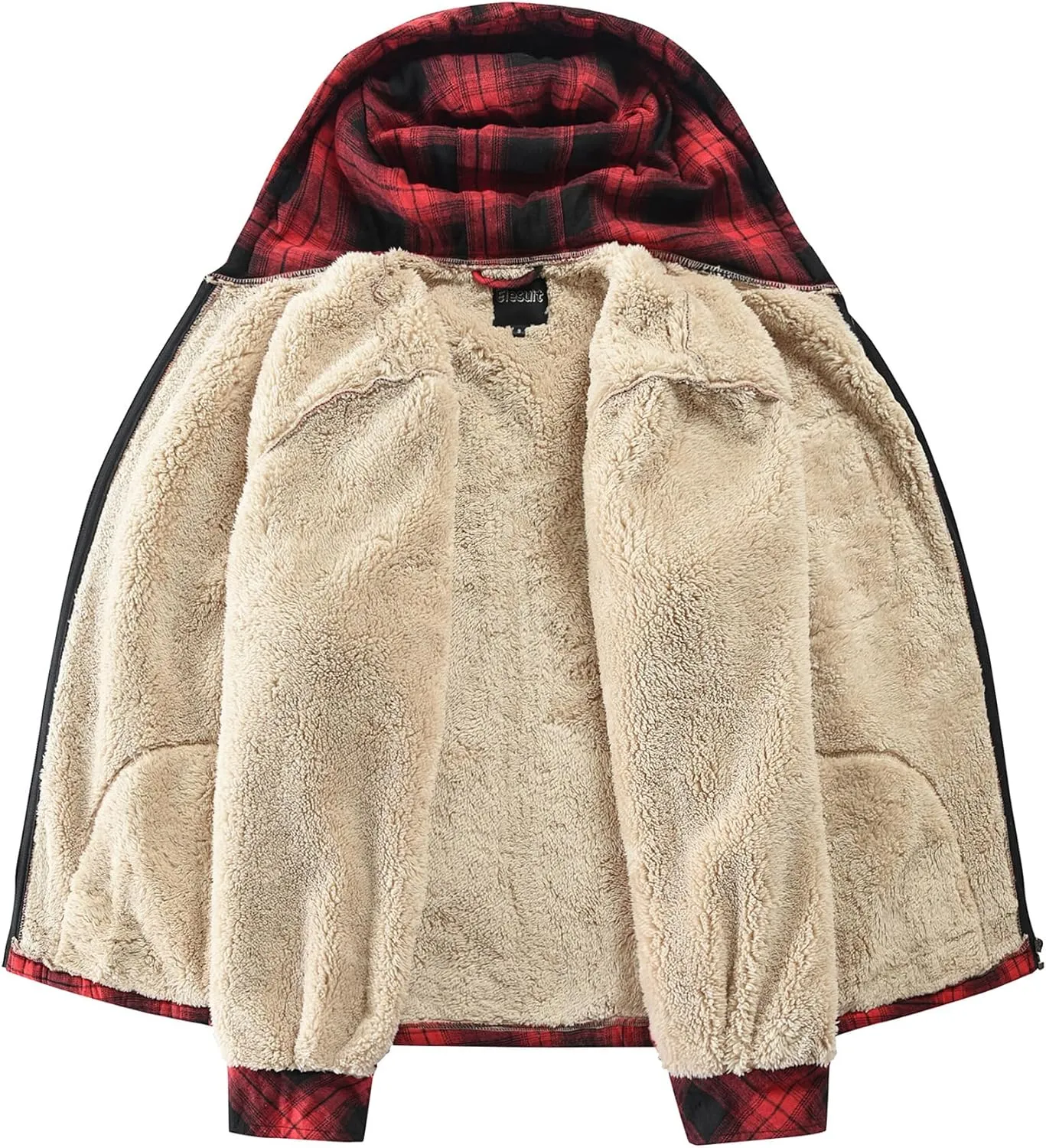 Elesuit Men's Full Zip Fleece Flannel Jackets Shirt Plaid Cotton Hoodies Soft Warm Coat for Men with Hood