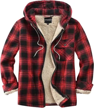 Elesuit Men's Full Zip Fleece Flannel Jackets Shirt Plaid Cotton Hoodies Soft Warm Coat for Men with Hood