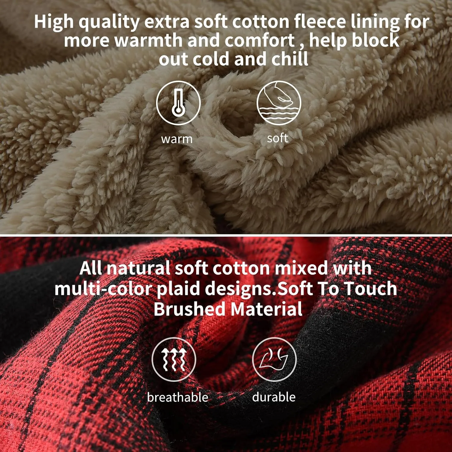 Elesuit Men's Full Zip Fleece Flannel Jackets Shirt Plaid Cotton Hoodies Soft Warm Coat for Men with Hood