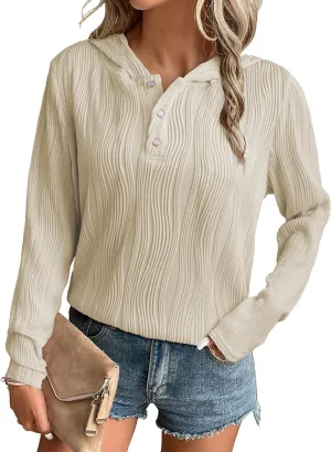 EVALESS Womens Sweatshirts Hoodies Casual Loose Long Sleeve V Neck Button Down Shirts Tops Pullover Fall Clothes Outfits