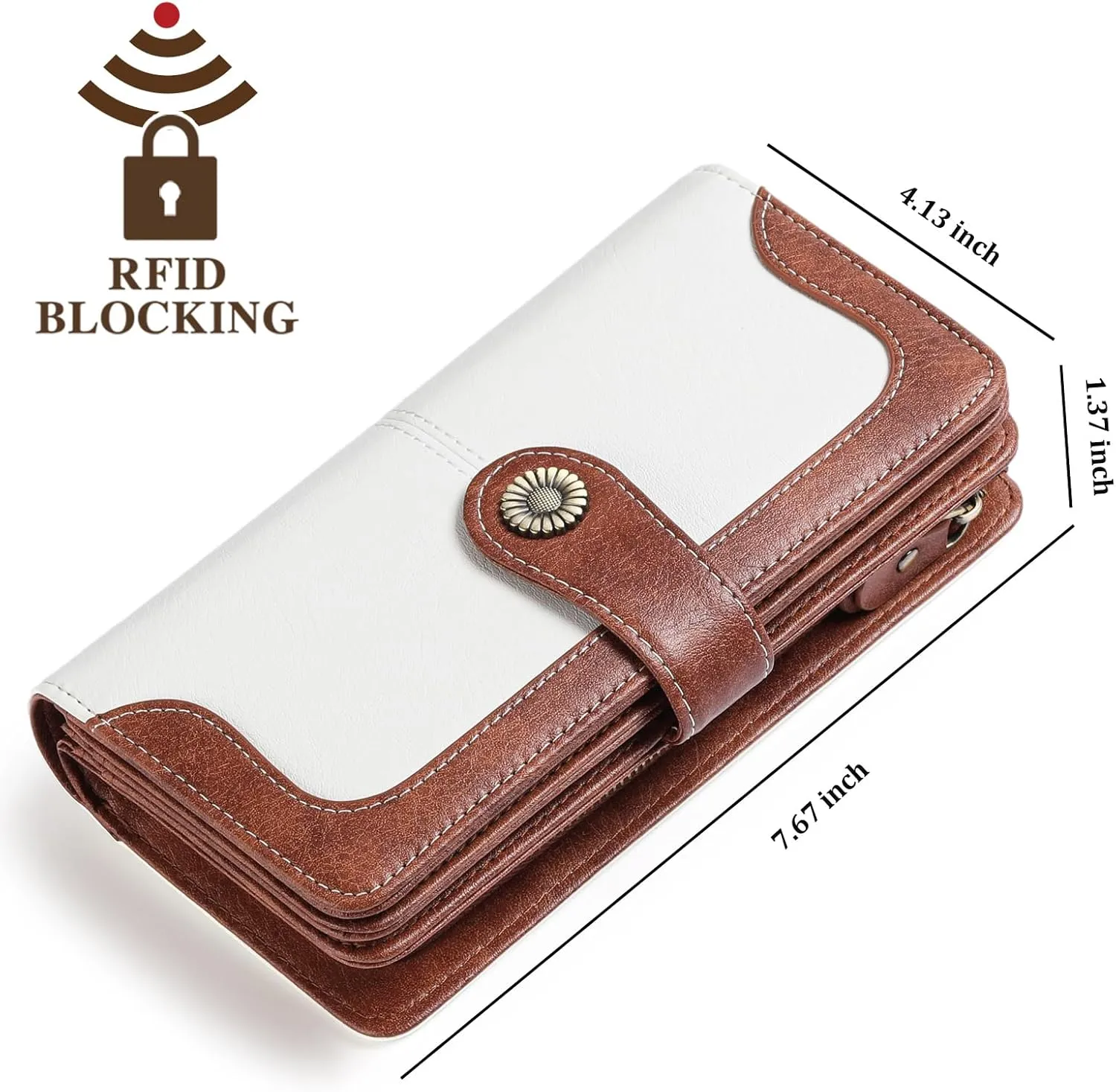 FALAN MULE Women Genuine Leather Wallet Large Capacity Bifold RFID Blocking Card Holder with Zipper Coin Pocket