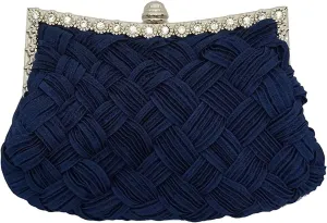 Fashion Ladies Bag Ladies Girls Womens Evening Clutch Bags Wedding Bridal Braided Rhinestone Purse Handbag (Color : Navy Blue)