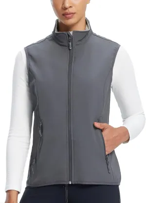 fit space Women's Softshell Vest Athletic Warm Up Sleeveless Scrub Jacket Zip Pockets Cycling Running Golf