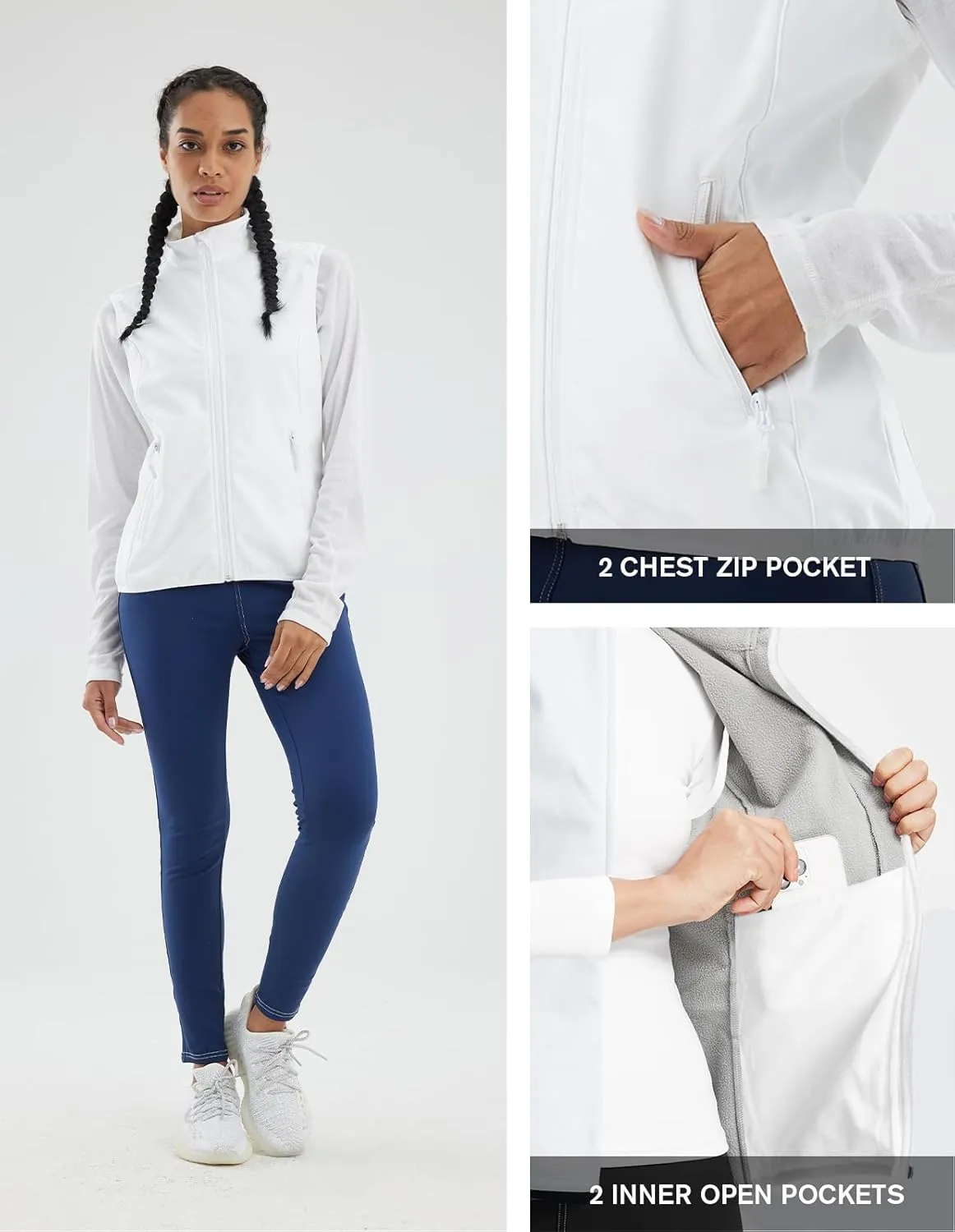 fit space Women's Softshell Vest Athletic Warm Up Sleeveless Scrub Jacket Zip Pockets Cycling Running Golf