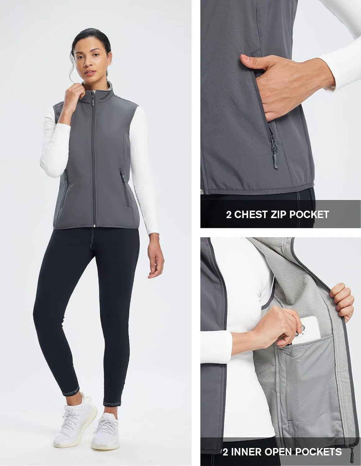 fit space Women's Softshell Vest Athletic Warm Up Sleeveless Scrub Jacket Zip Pockets Cycling Running Golf