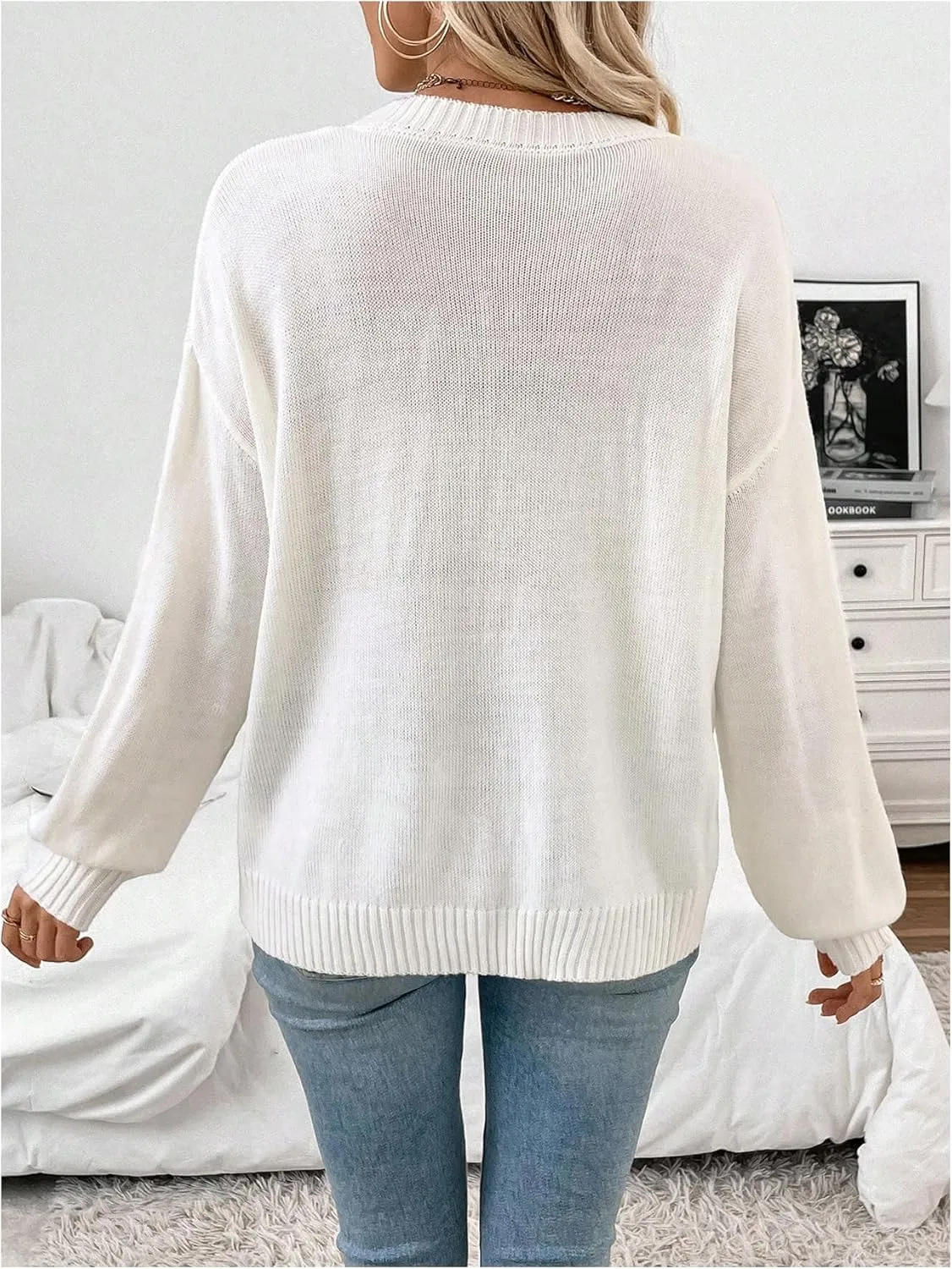 Floerns Women's American Flag Graphic Crew Neck Long Sleeve Sweater Knitted Pullover Tops