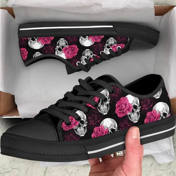 Floral Skull Women's Low Top Shoes