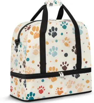 Foldable Travel Duffel Bag, Expandable Weekender Overnight Carry on Bags with Shoe Compartment Sport Tote Gym Luggage for Women Men, Dog Paws