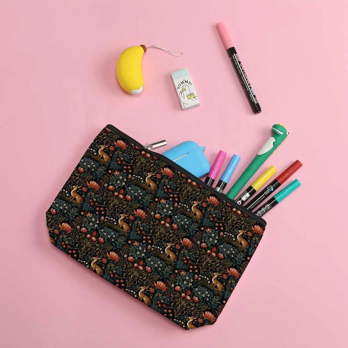 Forest Deer Classic Flower Botanical Floral Makeup Bag Toiletry Bag Cosmetic Bag Christmas Boss Day Birthday Thanksgiving Graduation Gifts for Women Girls Sister Coworker Bestie Daughter Teacher