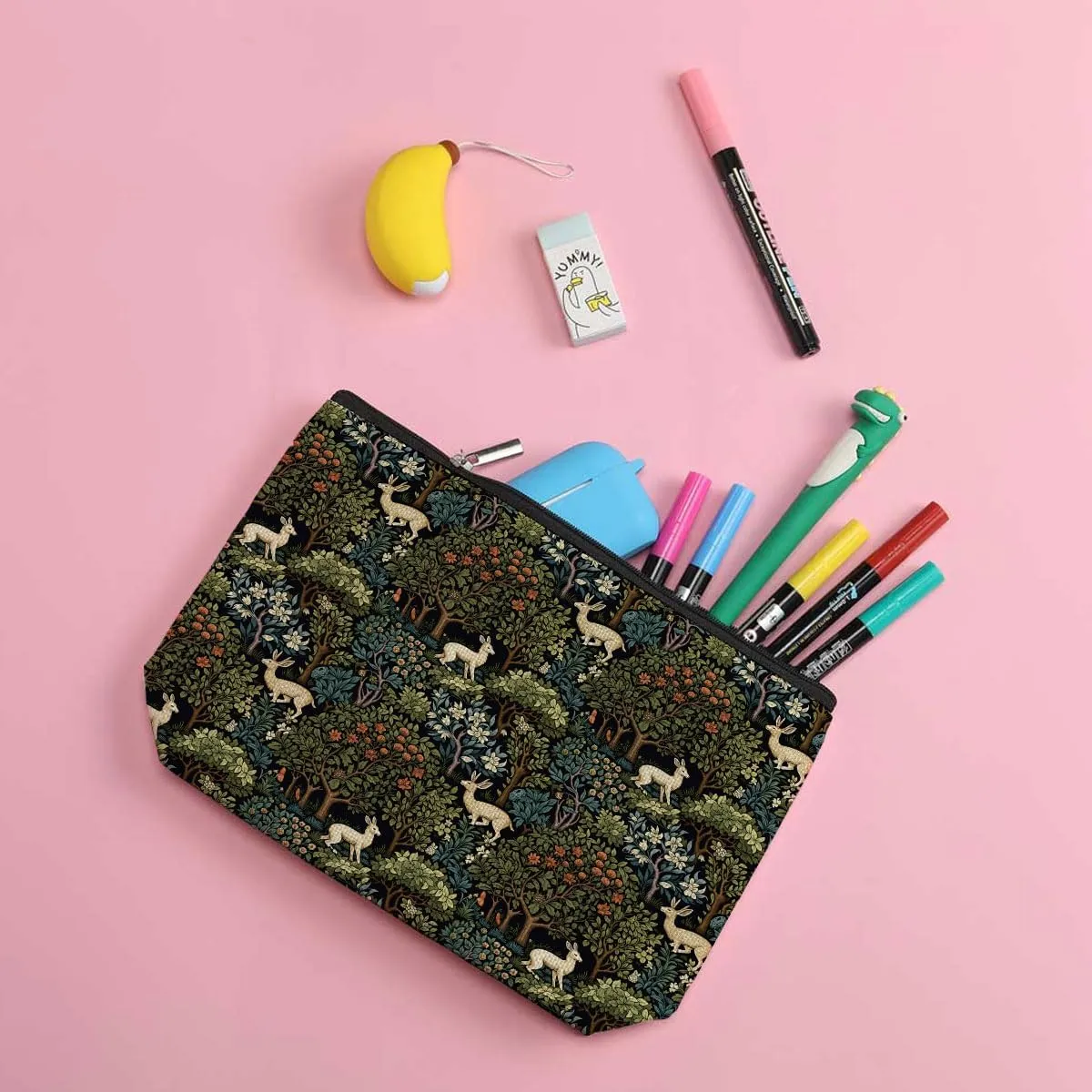 Forest Deer Classic Flower Botanical Floral Makeup Bag Toiletry Bag Cosmetic Bag Christmas Boss Day Birthday Thanksgiving Graduation Gifts for Women Sister Coworker Bestie Daughter Teacher Friends