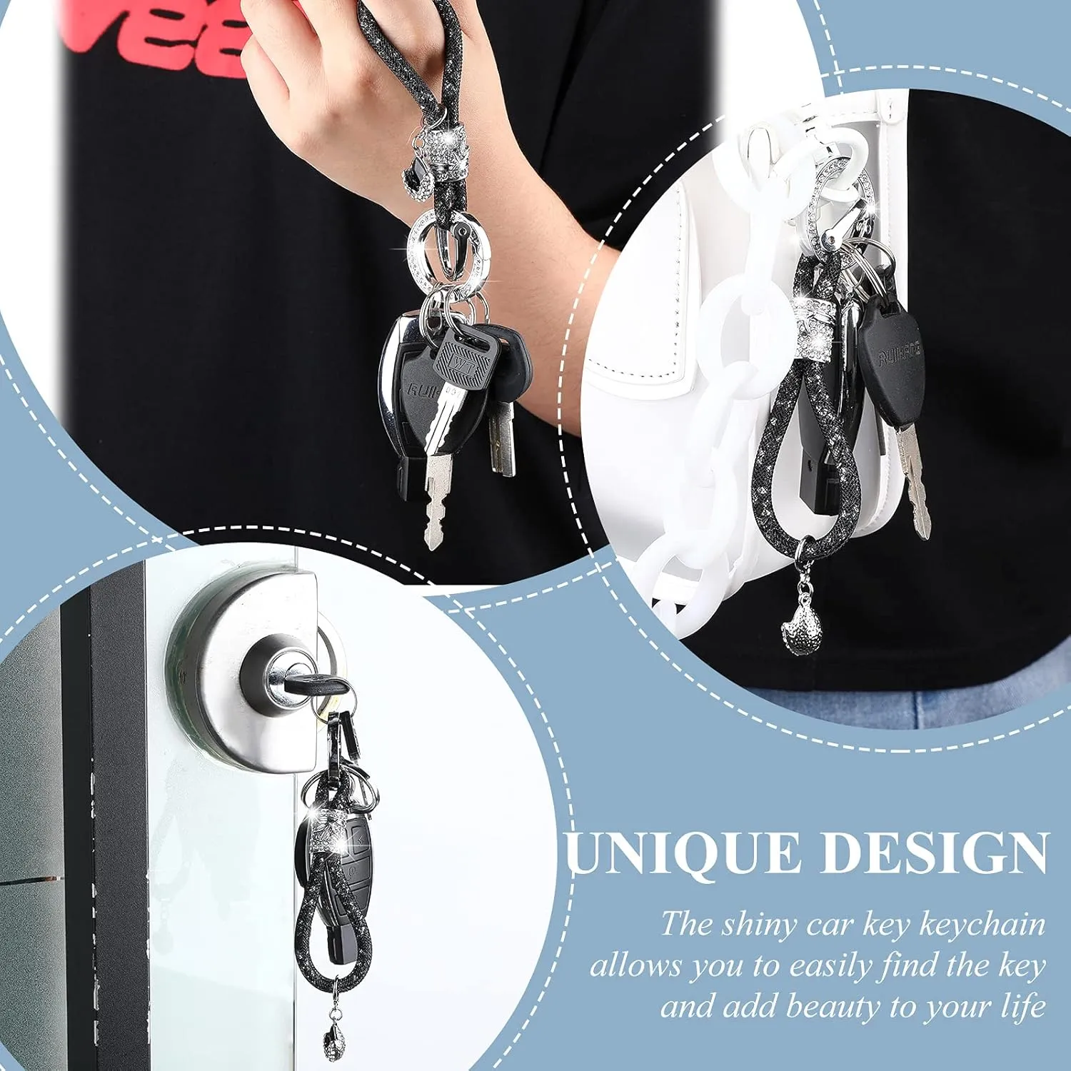 Frienda Bling Car Wristlet Keychain Gifts for Women Crystal Glitter Lanyard Rhinestone Fob Car Key Chains DIY Crafts