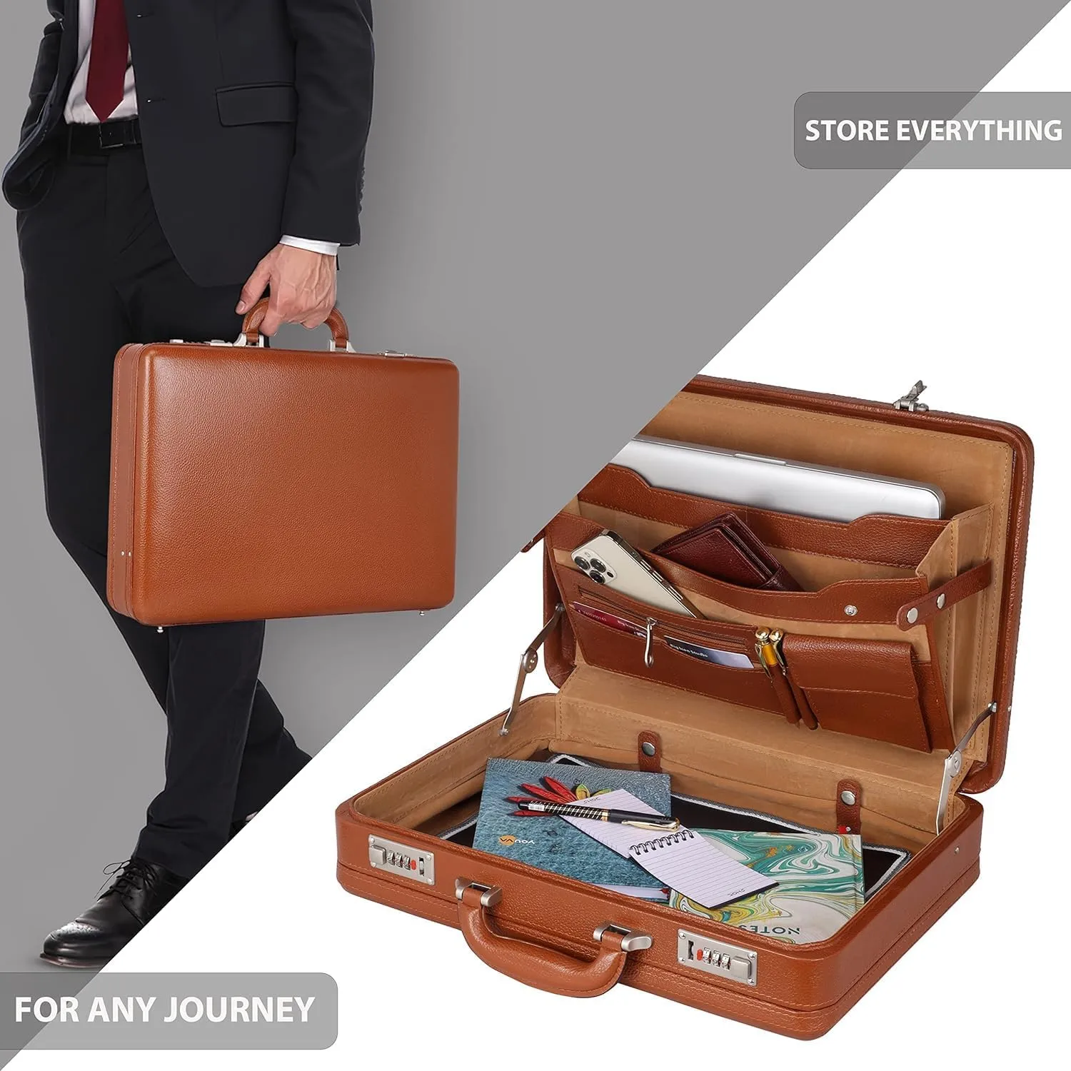 Full Grain Leather Briefcase Attache Case For Unisex Size L18 * W5 * H12 Inches Expandable Briefcase Bag