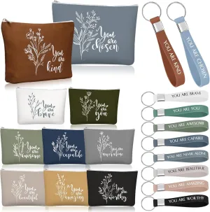 Fumete 40 Pcs Graduation Gifts for Women Teacher Nurse Inspirational Employee Appreciation Gifts 20 Canvas Makeup Bags 20 Keychain for Coworker Volunteer Team