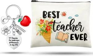 Fumete Teacher Appreciation Gifts Set Teacher Survival Kit Bag Initial Keychain Makeup Bag for 2025 Graduation