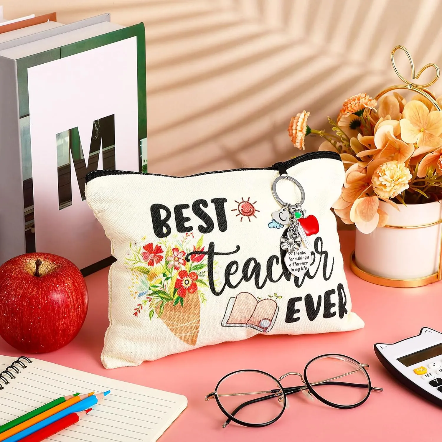 Fumete Teacher Appreciation Gifts Set Teacher Survival Kit Bag Initial Keychain Makeup Bag for 2025 Graduation