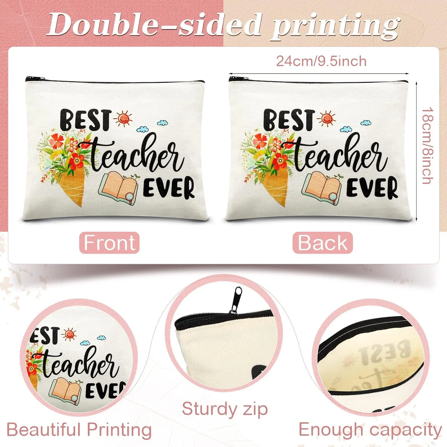 Fumete Teacher Appreciation Gifts Set Teacher Survival Kit Bag Initial Keychain Makeup Bag for 2025 Graduation