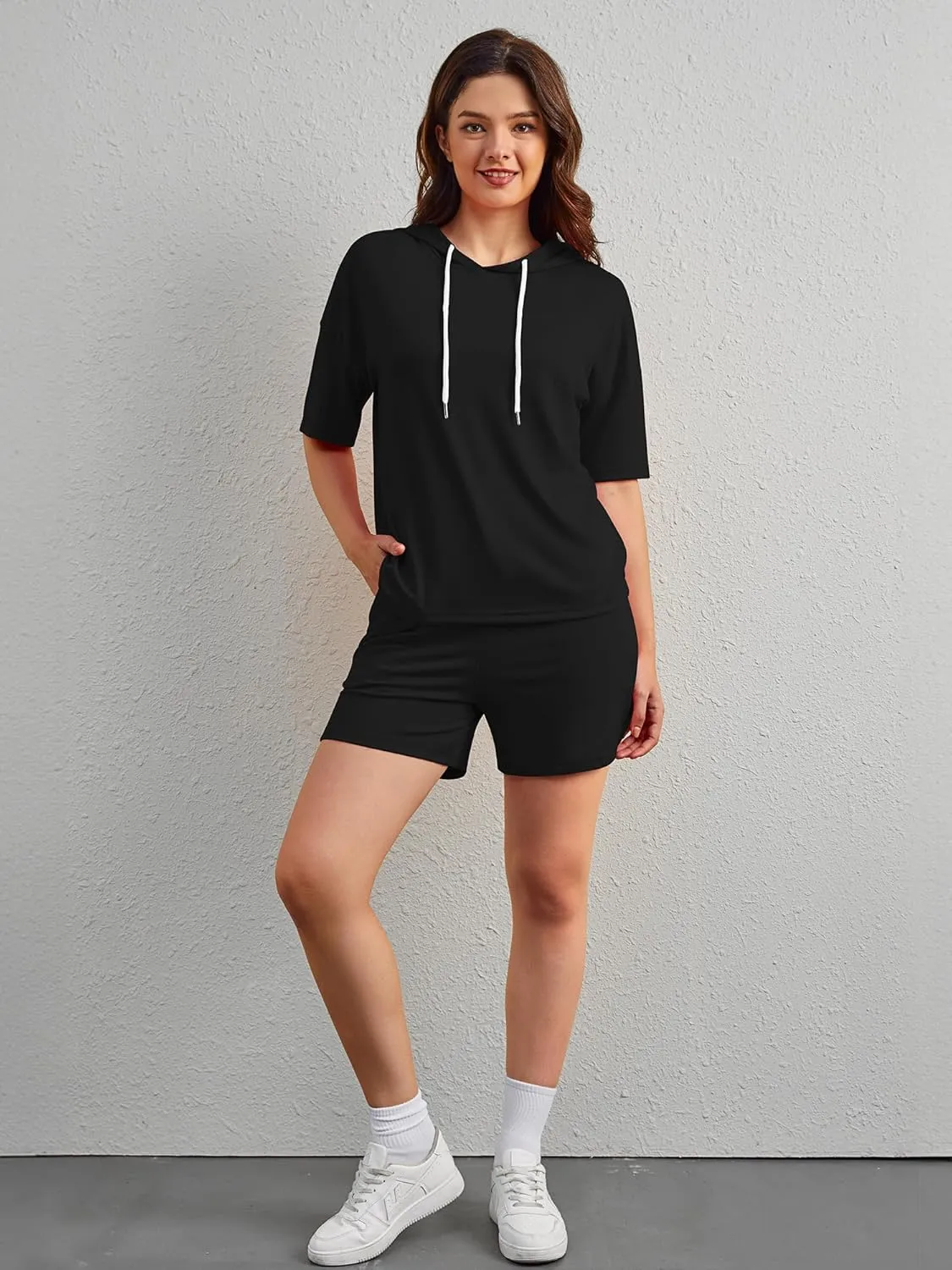 FUPHINE Women's Two Piece Outfits Shorts Sets Summer Sweatsuit Sets Short Sleeve Hoodie and Bottoms Loungewear with Pocket