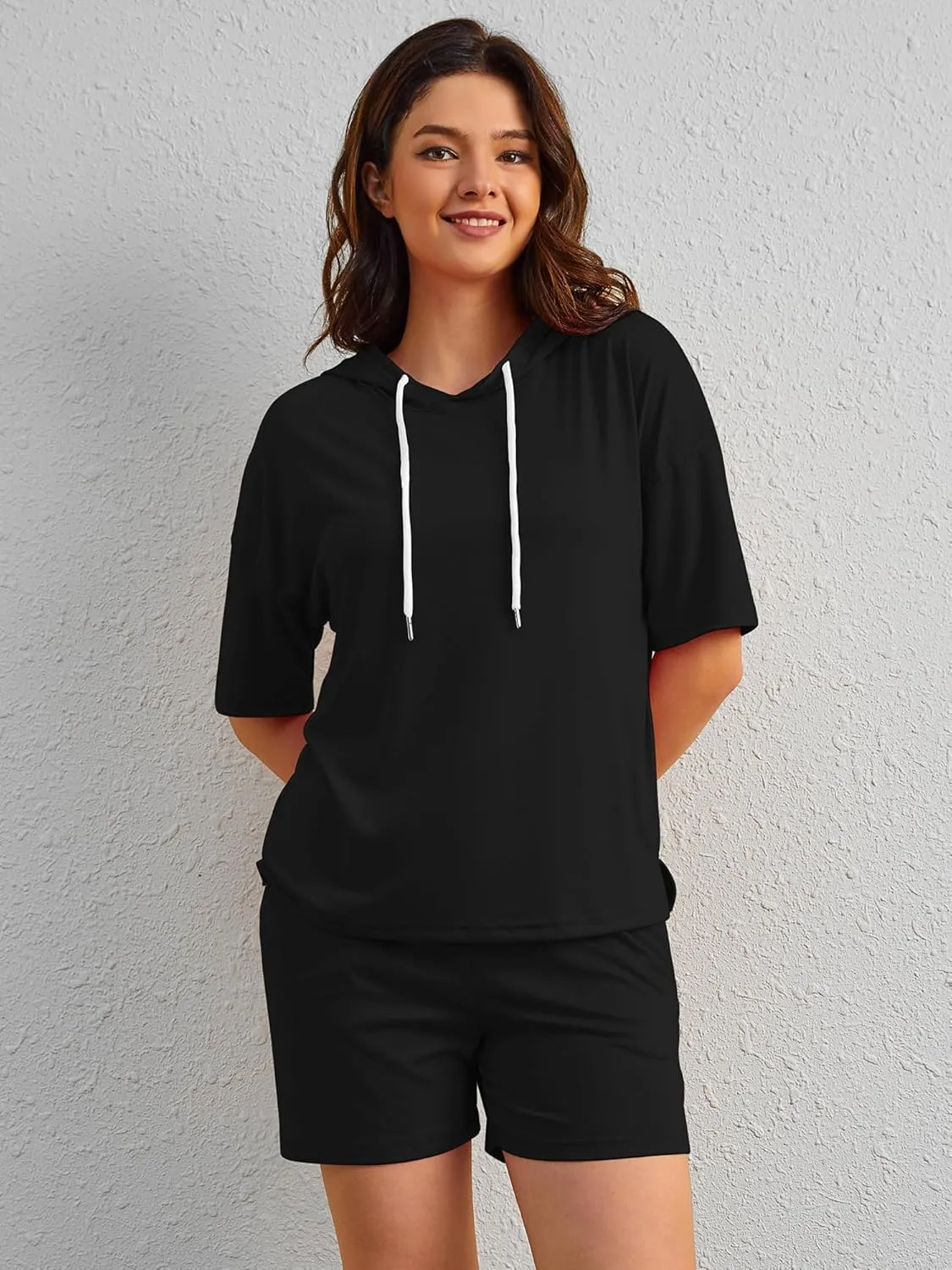 FUPHINE Women's Two Piece Outfits Shorts Sets Summer Sweatsuit Sets Short Sleeve Hoodie and Bottoms Loungewear with Pocket