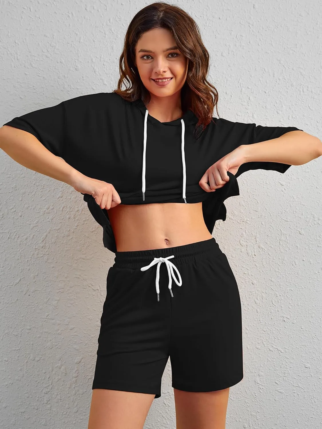 FUPHINE Women's Two Piece Outfits Shorts Sets Summer Sweatsuit Sets Short Sleeve Hoodie and Bottoms Loungewear with Pocket