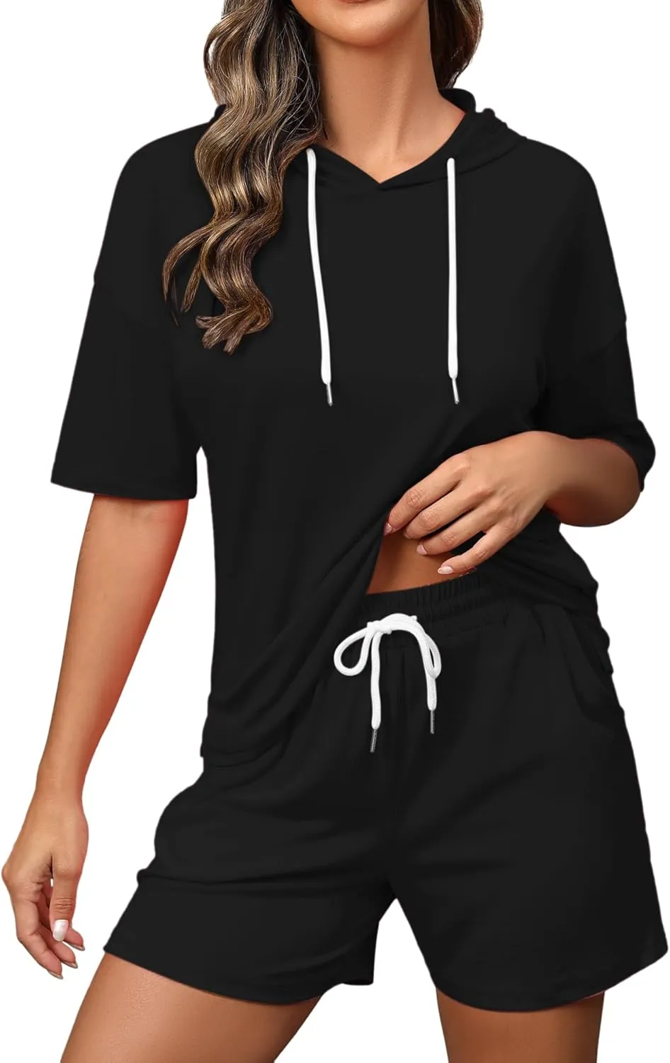 FUPHINE Women's Two Piece Outfits Shorts Sets Summer Sweatsuit Sets Short Sleeve Hoodie and Bottoms Loungewear with Pocket