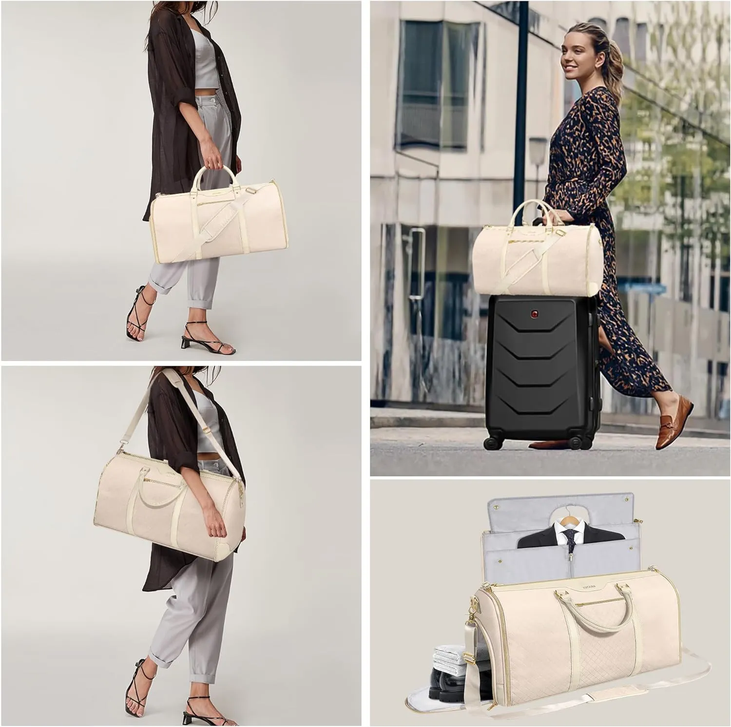 Garment Bags for Travel, Carry-On Suit Bag, Convertible Garment & Duffel Bag with Shoe Compartment, Perfect for Business Trips & Weekend Getaways,New Beige