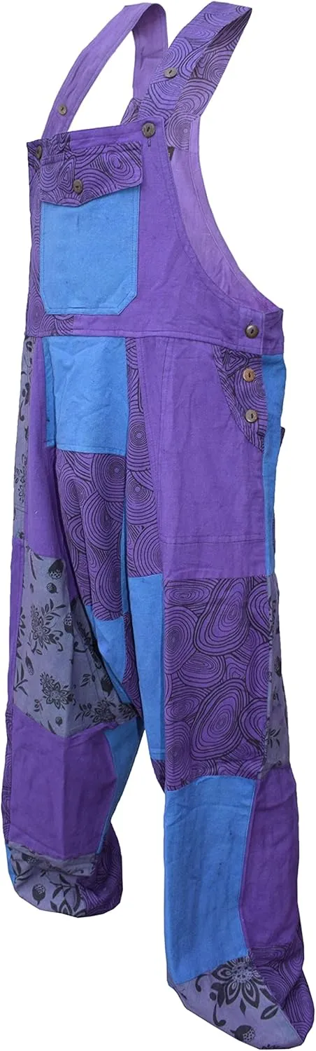 Gheri Mens Loose Fit Patchwork Printed Cotton Harem Dungarees