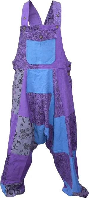Gheri Mens Loose Fit Patchwork Printed Cotton Harem Dungarees