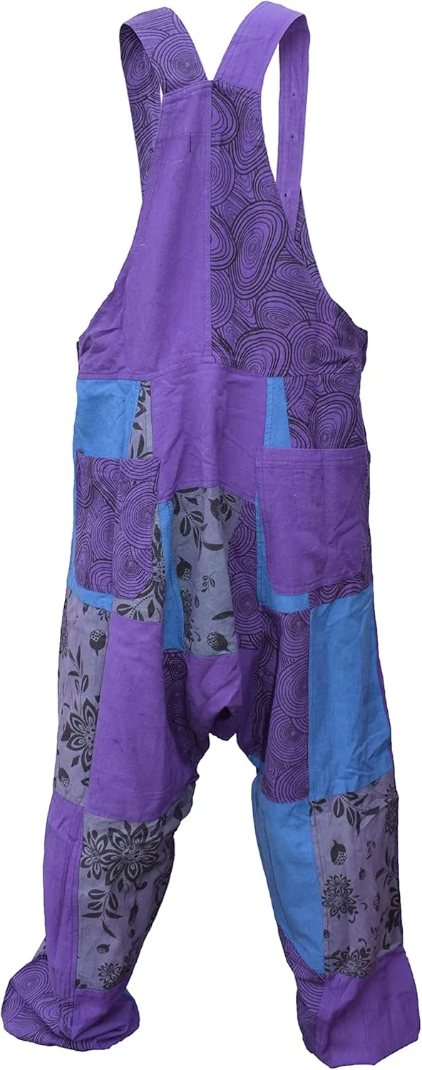 Gheri Mens Loose Fit Patchwork Printed Cotton Harem Dungarees