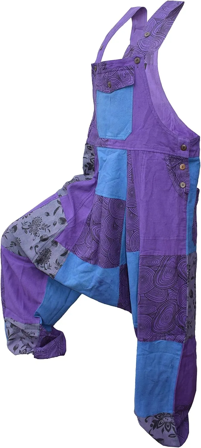 Gheri Mens Loose Fit Patchwork Printed Cotton Harem Dungarees